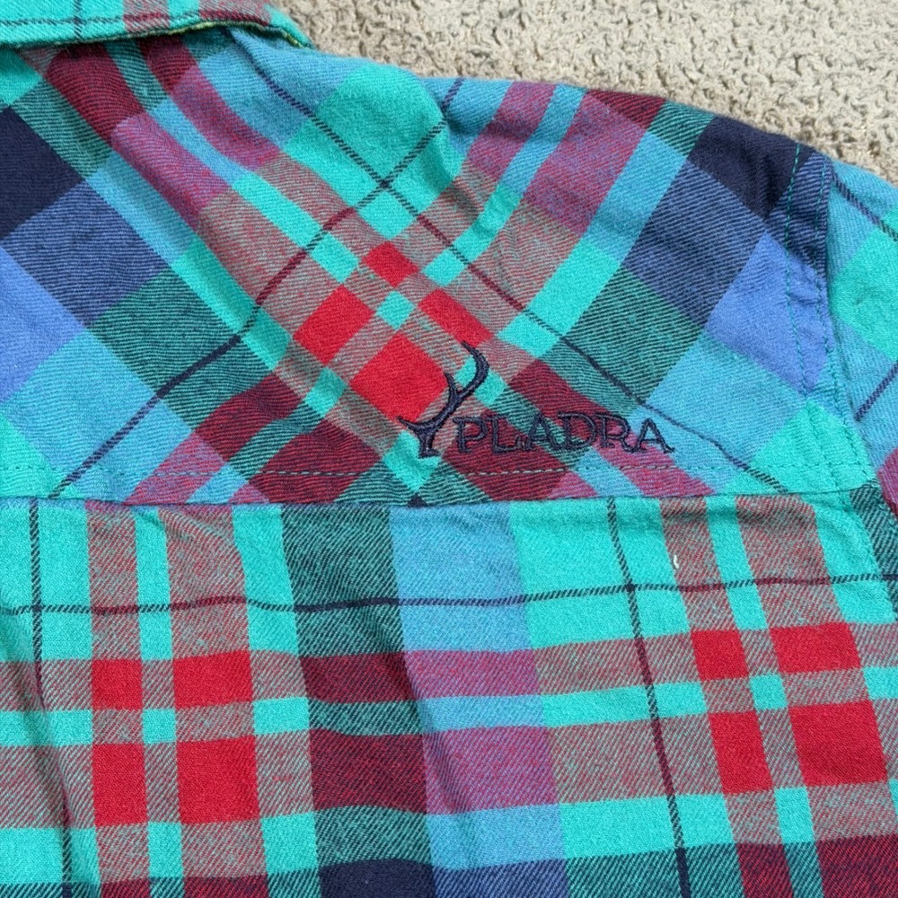 Pladra Womens Flannel Shirt Small Plaid Teal Red Fish Print Lining Made in USA - Picture 8 of 11